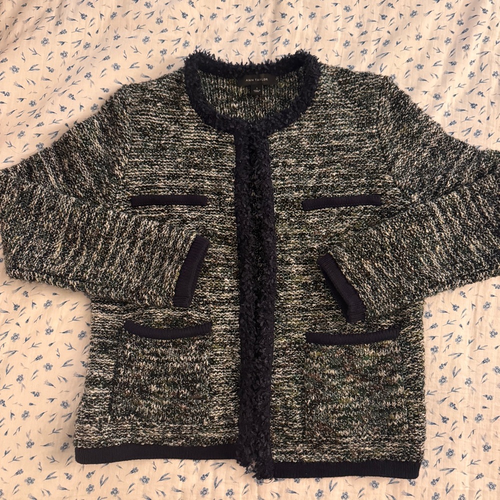 Ann Taylor Tweed Pocket Jacket in Night Sky